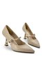 Buckle Detailed Matte Leather Thin Heeled Shoes Stiletto Beige 9 cm - 2