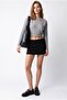 7039 Women's Horizontal Ribbed Boat Neck Crop Knit Sweater Gray - 5