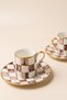Bella Brown 2-Person Porcelain Coffee Cup Set – Brown Square Pattern, Gold Detail, 4 Pieces - 5