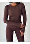 Winter Fleece Lined Crew Neck Long Sleeve Body Blouse with Finger Detail - 3
