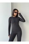 Winter Fleece Lined Crew Neck Long Sleeve Body Blouse with Finger Detail - 8