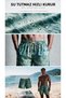 Göcek Ebru Pattern Mesh Pocket Swimsuit Regular Fit Men's Swim Shorts Green-Blue Elastic Waist Pool Shorts