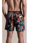 Feather Pattern Mesh Pocket Swimsuit Regular Fit Men's Swim Shorts Black-Red-Green-Yellow-Blue Elastic Pool Shorts - 3
