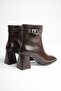 Women's Bitter Brown Buckle-Strapped Thick-Heeled Square-Toe Boots & Booties - 7