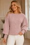 Women's Crew Neck Princess Balloon Sleeve Hair Braided Short Wide Ribbed Stylish Powder Knitwear Sweater
