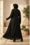 Plus Size Stone Embellished Hijab Evening Dress 6356-01 Black - 5