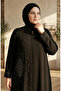 Large Size Hidden Zipper Stone Embroidered Robe 6388-01 Black - 3