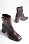 Women's Bitter Brown Buckle-Strapped Thick-Heeled Square-Toe Boots & Booties - 5