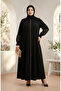 Large Size Embroidery Detailed Rabia Crepe Ferace 6391-04 Black