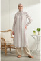 Shirt Collar Striped Linen Long Tunic 0354-07 Claret Red
