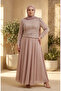 Plus Size Sequined Chiffon Hijab Evening Dress 6380-02 Beige