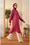 Buttoned Floral Patterned Tunic 0356-03 Dark Pink - 2