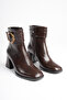 Women's Bitter Brown Buckle-Strapped Thick-Heeled Square-Toe Boots & Booties