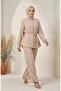 Button Detailed Hijab Double Set 2301-05 Beige - 2