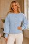 Women's Crew Neck Princess Balloon Sleeve Hair Braided Short Wide Ribbed Stylish Baby Blue Knitwear Sweater - 2