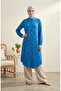 Shirt Collar Buttoned Daisy Patterned Tunic 0355-03 Indigo