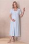 Women's Blue Lace Maternity Nightgown Set with Easy Nursing Features and Comfortable Robe - 5