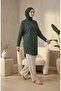Comfortable Cut Striped Seasonal Tunic Plus Size No Showersigning Effect 8778-04 Green - 3