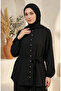 Button Detailed Hijab Double Set 2301-06 Black - 3