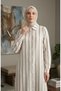 Shirt Collar Striped Linen Long Tunic 0354-04 Milky Coffee - 4