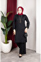 Bürümcük Fabric Striped Tunic Pants Hijab Two-Piece Set 0915-04 Black - 3