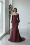 Boat Neck Mermaid Dress Long Sleeve Balloon Sleeve Lined Zippered Wedding Ceremony Evening Dress - 3