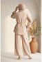 Button Detailed Hijab Double Set 2301-05 Beige - 5