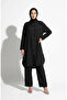 Shirt Collar Buttoned Hijab Double Set 2303-05 Black