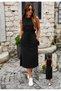 Women's Black Sleeveless Crew Neck Crop Blouse with Elastic Waist and Slit Midi Skirt Two-Piece Set - 4