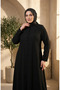 Plus Size Stone Embellished Hijab Evening Dress 6356-01 Black - 3