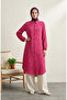 Shirt Collar Buttoned Daisy Patterned Tunic 0355-08 Fuchsia