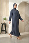 Large Size Stone Detailed Zippered Robe 6371-02 Smoked - 2