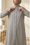 Buttoned Striped Long Tunic Shirt 0359-08 Gray - 2