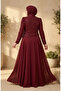 Plus Size Sequined Chiffon Hijab Evening Dress 6380-03 Burgundy - 5