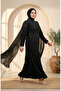 Plus Size Stone Embellished Hijab Evening Dress 6402-01 Black - 2