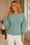 Women's Crew Neck Princess Balloon Sleeve Hair Braided Short Wide Ribbed Stylish Mint Knitwear Sweater - 5