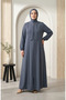 Large Size Stone Detailed Zippered Robe 6371-02 Smoked