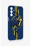 Samsung A15 Compatible Yellow Navy Blue Ivy Patterned Silicone Case - 3