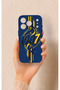 iPhone 17 Pro Compatible Yellow Navy Blue Ivy Patterned Silicone Case
