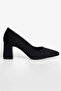Women's Suede Heeled Shoes Square Toe Thick Heel Savel Black - 2
