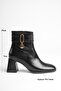 Women's Black 7cm Thick Heeled Boots & Booties with Gold Accessories and Zipper - 2