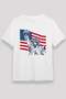 Statue of Liberty and American Flag Printed T-Shirt