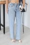 Women's Blue Lycra Barrel Jean Denim Trousers High Waist Relaxed Fit