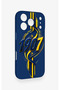 iPhone 17 Pro Compatible Yellow Navy Blue Ivy Patterned Silicone Case - 3