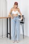 Women's Blue Lycra Barrel Jean Denim Trousers High Waist Relaxed Fit - 5