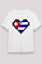 Pixel Cuba Flag Heart Printed T-Shirt
