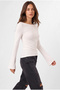 Women's White Boat Neck Bell Sleeve Ribbed Basic Blouse - 3