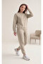 Women's Three Thread Crew Neck Top and Bottom Cotton Puff Fabric Tracksuit Set - 3