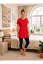 Women's Red Short-Sleeved Cotton Crew-Neck Combed Cotton Tunic-Underwear Ysf-1 - 3