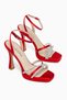Women's Red Satin Stone Platform Heeled Shoes - 5